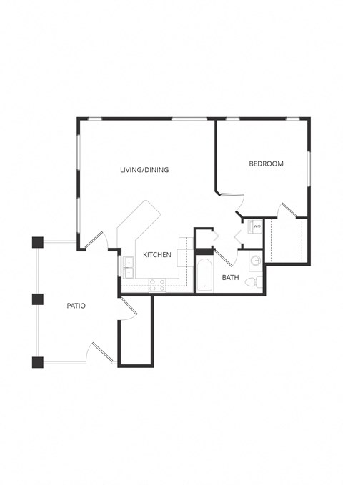 Floor plan for 1 bed, 1 bath, 818 sqft